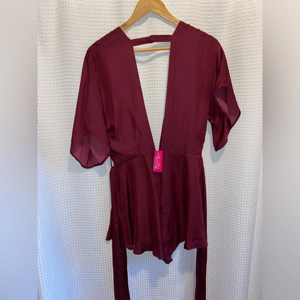 BLUSH burgundy Deep V‎ neckline romper dress size medium - Picture 12 of 16